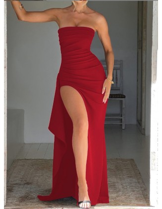 Tube Top Style Collarless Asymmetrical Hem Dress