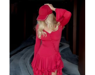 Flared-Sleeve Waist-Cinched Sexy Mini Skirt