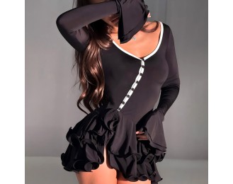 Flared-Sleeve Waist-Cinched Sexy Mini Skirt