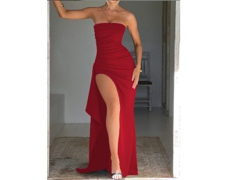 Tube Top Style Collarless Asymmetrical Hem Dress